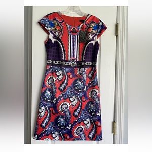 Asking Brand Multicolor Dress Red Blue Printed 12 Silky